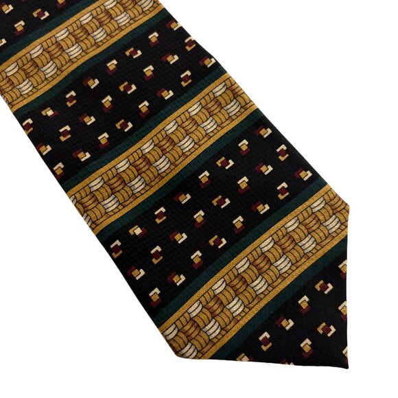 Surrey Silk Tie Black Gold Geometric Mens Necktie USA Office Work Formal Gift - Picture 3 of 9
